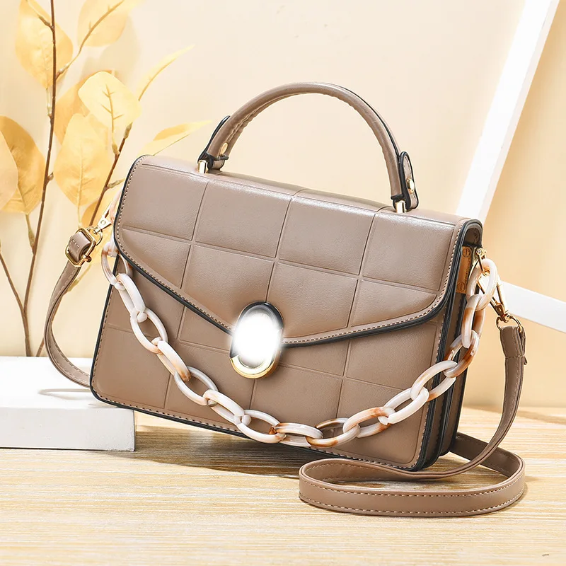 Women Texture Shoulder Bag 2021 Fashion Trend Casual Small Chains Square Bag Wild Solid Color Crossbody Messenger Handbags Tote