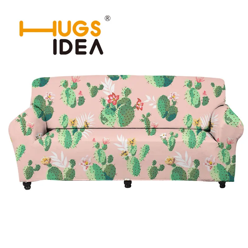 

HUGSIDEA Printing Cactus Flower 1 Piece Stretch Elastic Sofa Cover Anti-dust Furniture Protector Washable for Living Room