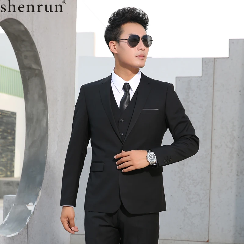 Shenrun Men Suits Slim Business Formal Casual Classic Suit Wedding Groom Party Prom Single Breasted Color Black Gray Navy Blue