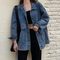 girls tops 2021 new autumn clothes korean version of loose casual retro denim jacket womens trend black jean jacket