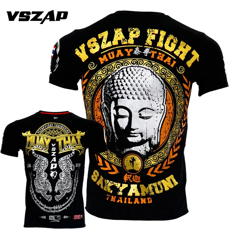 

VSZAP Шакьямуни для борьбы, Муай Тай, бокса, ММА, боксерские рубашки для бокса с коротким рукавом, Мужская футболка для фитнеса