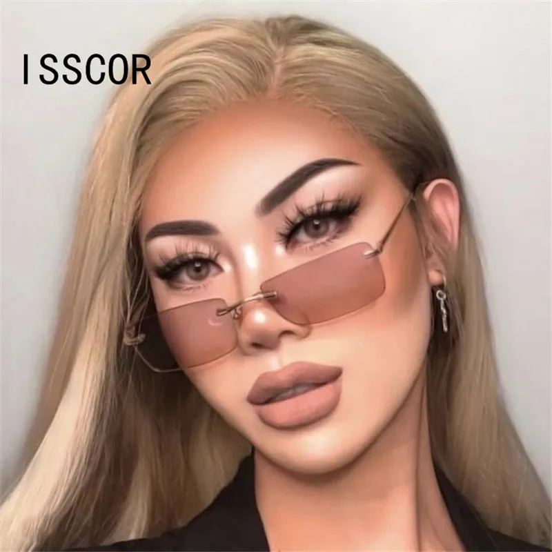 

Солнцезащитные очки Isscor, женские прямоугольные очки без оправы, металлическая маленькая квадратная оправа, 2020, новые популярные солнцезащи...