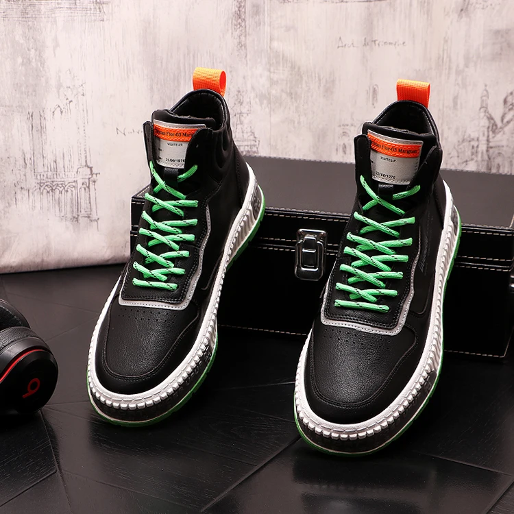 Jual Tren Korea Sepatu Papan Atas Tinggi Kulit Flat Hip Hop Sneakers Pria Sepatu Bot Pelatih Pergelangan Kaki