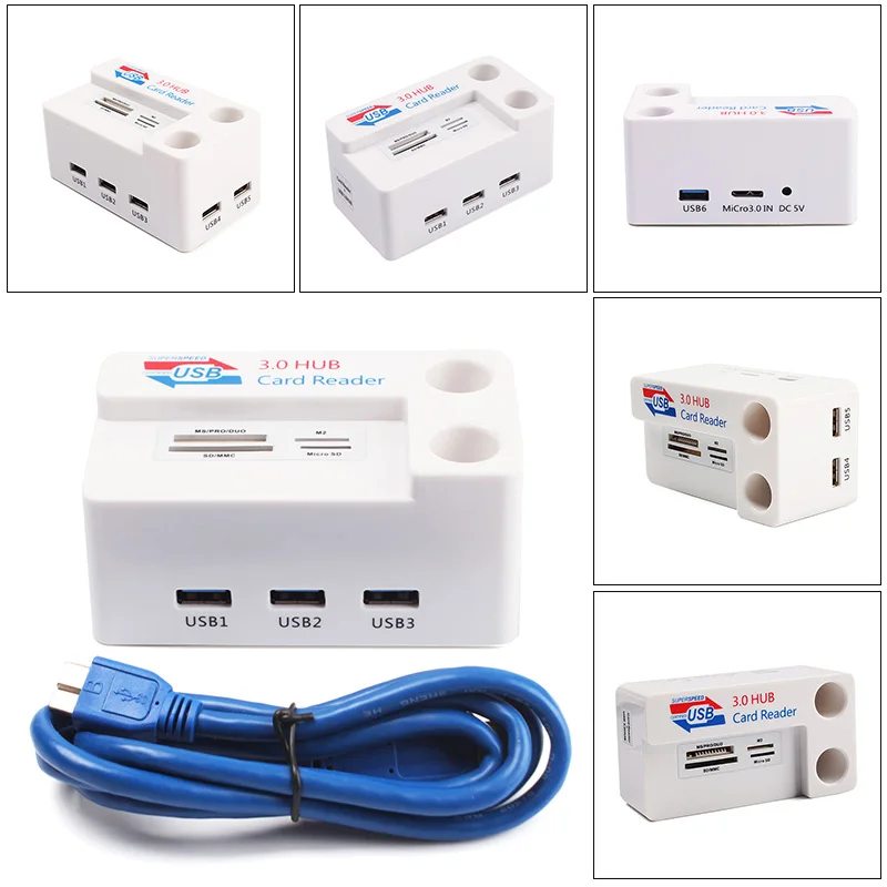Суперскоростной концентратор HD USB 3 0 с 6 портами + кардридер контейнер для ручек