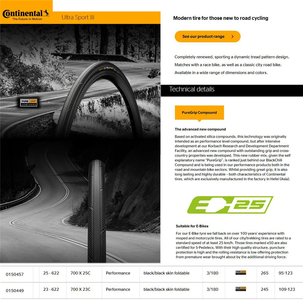Складная шина для дорожного велосипеда Continental Ultra Sport III 700x2 3/25 черная 1