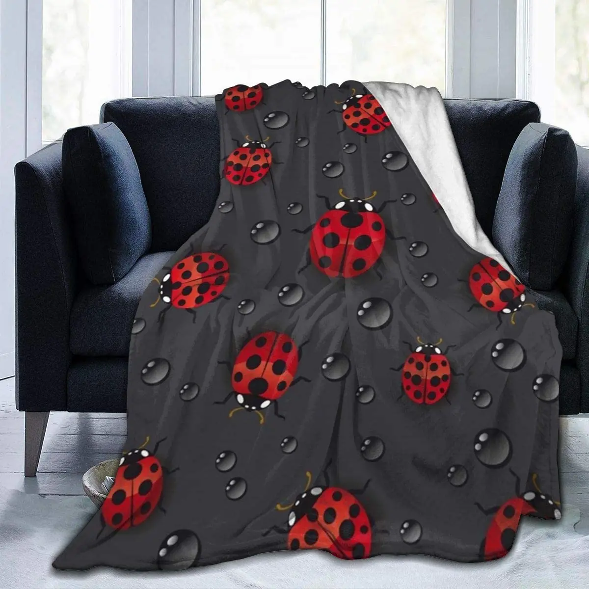 

Soft Flannel Blanket Ladybug Raindrop Fleece Throw Blanket for Couch Sofa Living Room Bedroom 150x220cm for Kids Women Men