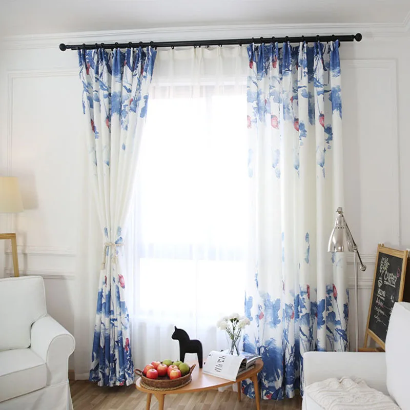 Шторы в китайском стиле с цветком лотоса для гостиной элегантные льняные Простые