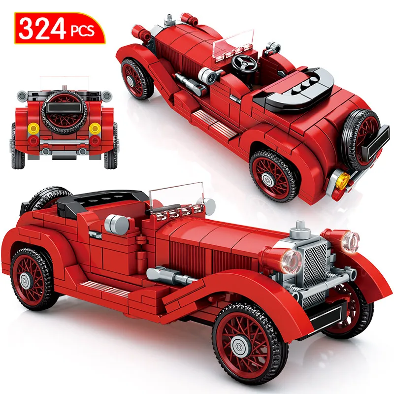 

City Mechanical Classic Vintage Car Building Blocks Convertible Racing Vehicle Model Bricks Toys For Children