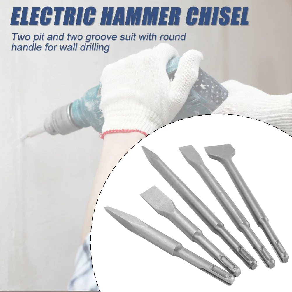 

5pcs Point Groove Gouge Flat Chisels Set Electric Hammer Drill Bit Break Concrete Brick Wall Drilling Tools