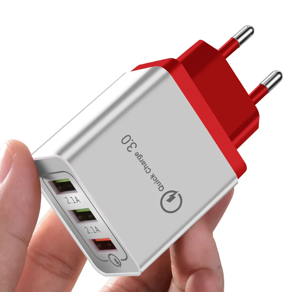 Red 18 Вт 3 отверстия USB зарядное устройство адаптер Быстрая зарядка 3,0/2,0 быстрое зарядное устройство для мобильного телефона QC3.0 ЕС США штекер для iPhone samsung Xiaomi huawei - Тип штекера: Red