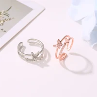 double layer butterfly ring female pop rose gold diamond opening adjustable ring