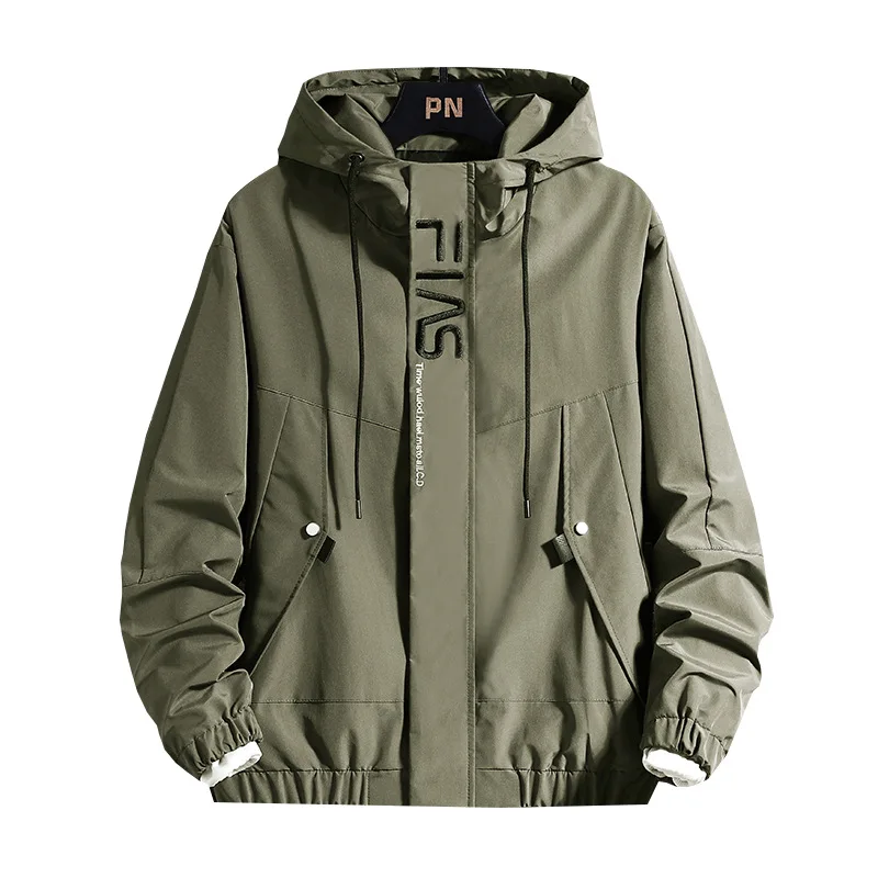 

Простая мужская куртка на осень и зиму, Повседневная однотонная Свободная куртка с надписью, средней длины, зеленая, черная, серая ветрозащи...