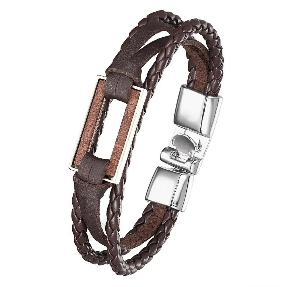 Новое поступление из натуральной кожи многослойный деревянный браслет для