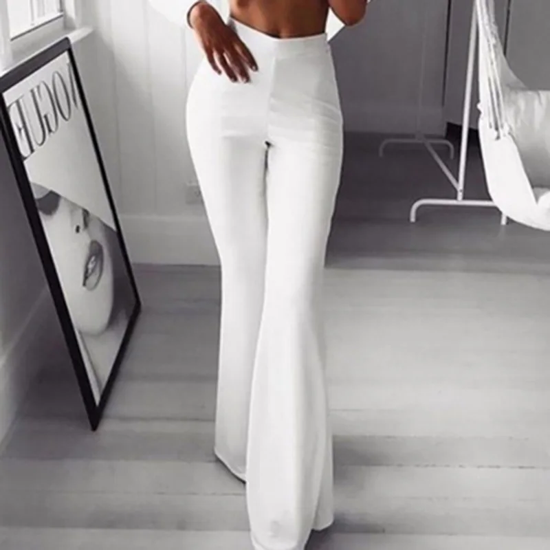 

Summer Autumn Solid Color Elegant Female Lady Women's Flared Wide Legs Pants High Waist OL Ladies Long Trousers Work Wear Pants
