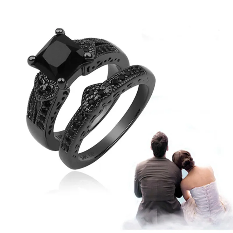 

Milangirl 2 Pcs/Set Ladies Women's Ring Geometric Square Inlaid Black Zircon Female Set Ring 2022 Ladies Engagement Jewelry Gift