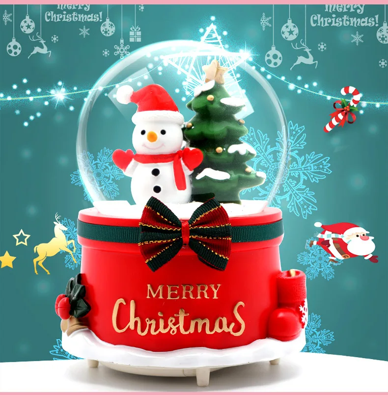 Веселые рождественские снежные глобусы вращающаяся музыкальная шкатулка Санта