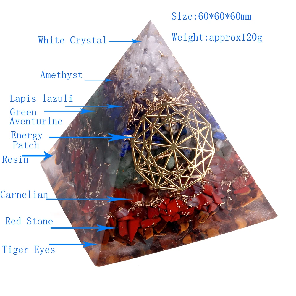 

Пирамида для генератора энергии из оргона/оргонита, маятник, исцеляющий кристалл, камни для медитации, 7 чакр, регулирует магнитную энергию, ...
