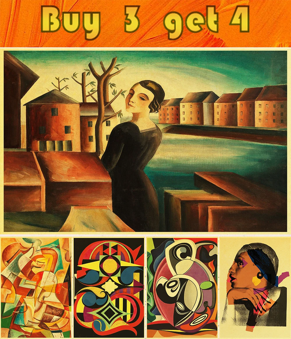 

Buy 3 Get 4 Vintage Kraft Paper Poster of Graphics Color Female Art Picture Minimalist Abstract Style Sticker Home Wall Decor