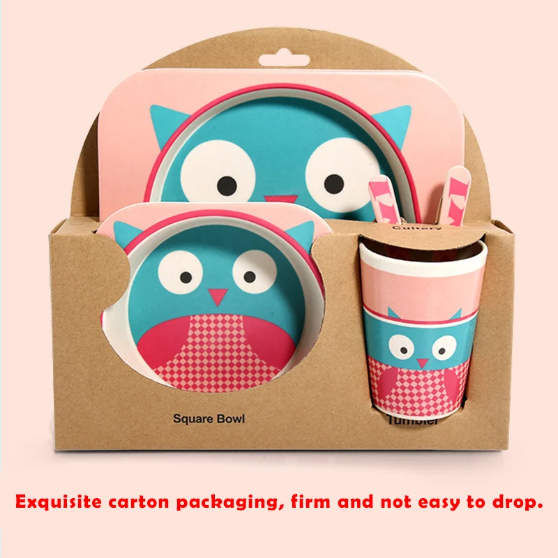 

5pcs baby natural bamboo tableware bamboo bowl baby feeding tableware children cute cartoon new year gift bowl set