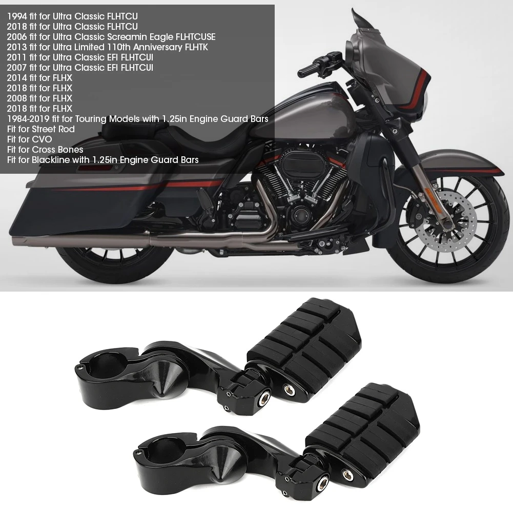 

Пара черных левых и правых регулируемых коротких подножек для ног с кронштейном, подходят для ультраклассического FLHTCU для крестовых костей