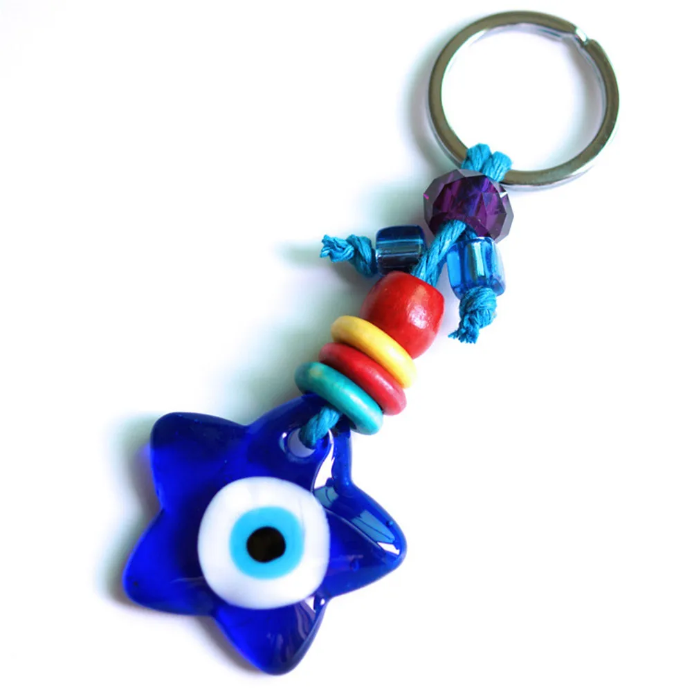 

1PC Turkish Style Glass Blue Eye Key Chain Pendant New Palm And Star Shape Colorful Beads Wall Hanging Decorations