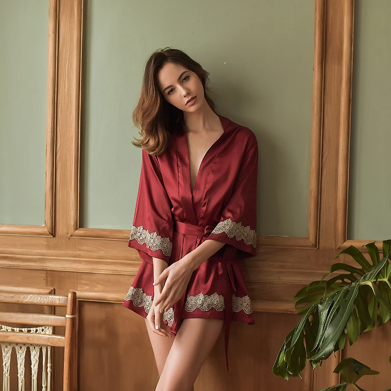 

Gothic Sexy Silk Robes for Women Underwear Bathrobe Lace Lingerie Robe Kimono Wedding Bridesmaid Robes Nightdress Sleepwear Hot