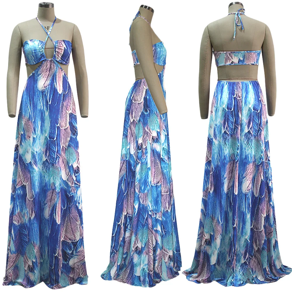 Летнее праздничное пикантное платье женское на бретелях спагетти с принтом в