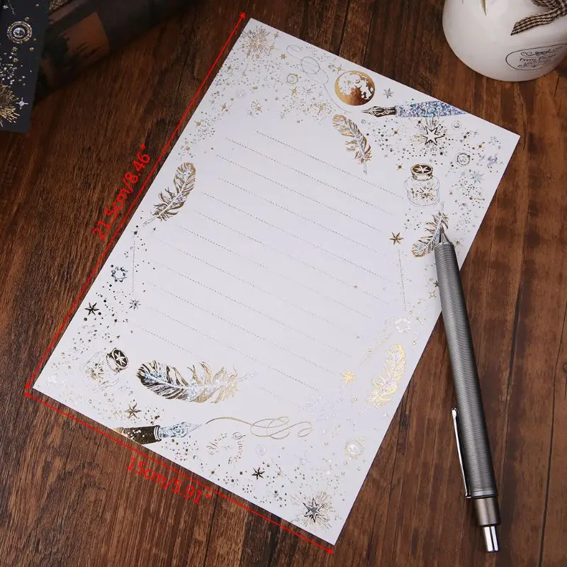 

8 Sheets High-end Vintage Bronzing Feather Blessing Letter Paper Pad Writing Office School Supplies