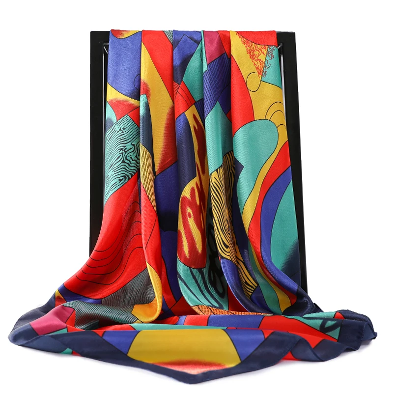 

2020 New Style Real Fabrics Bandana 90X90 Cm Silk Scarves Printed Scarf Women Fashion Headscarf chiffon hijab poncho