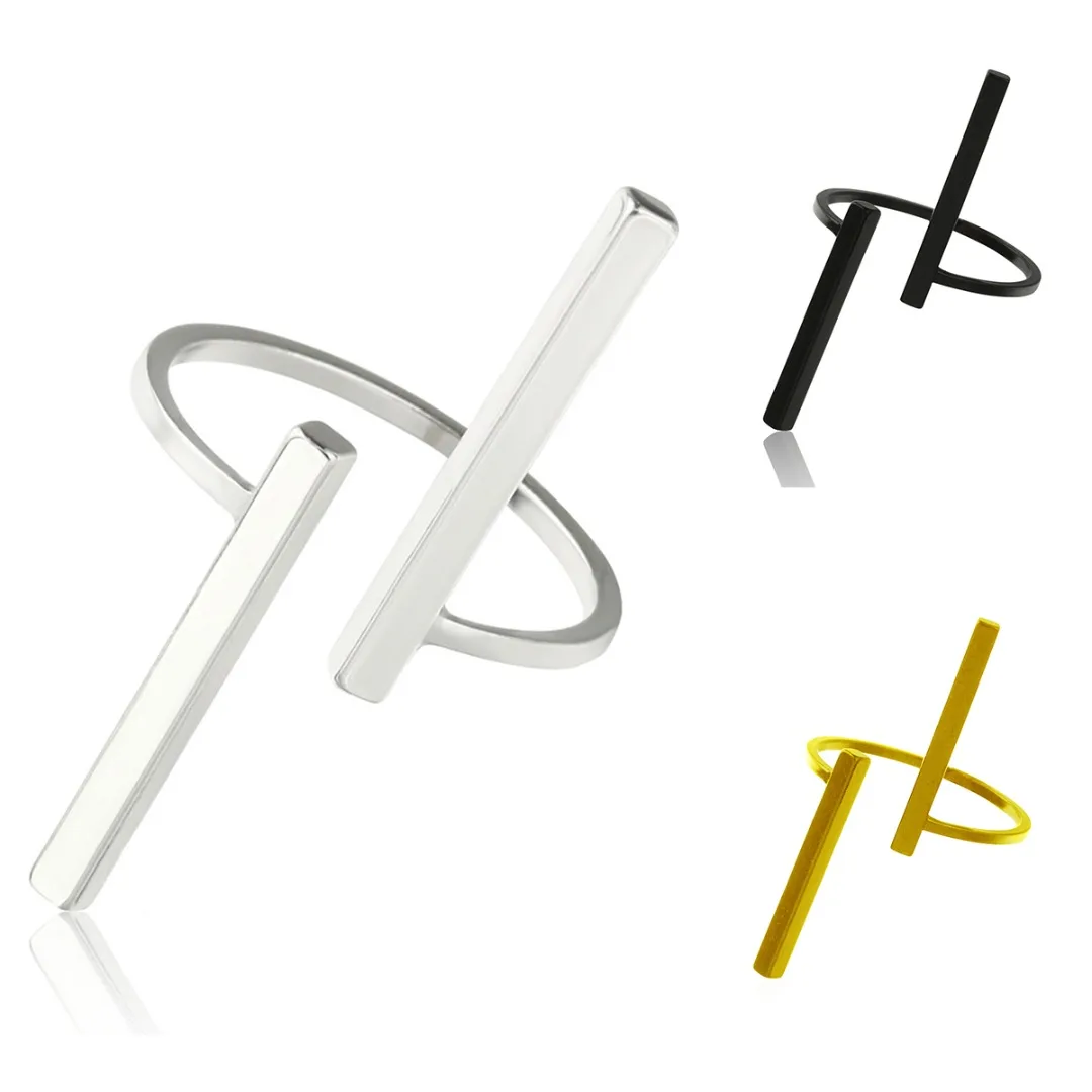 Простое женское геометрическое кольцо Трендовое металлическое Открытое длинный