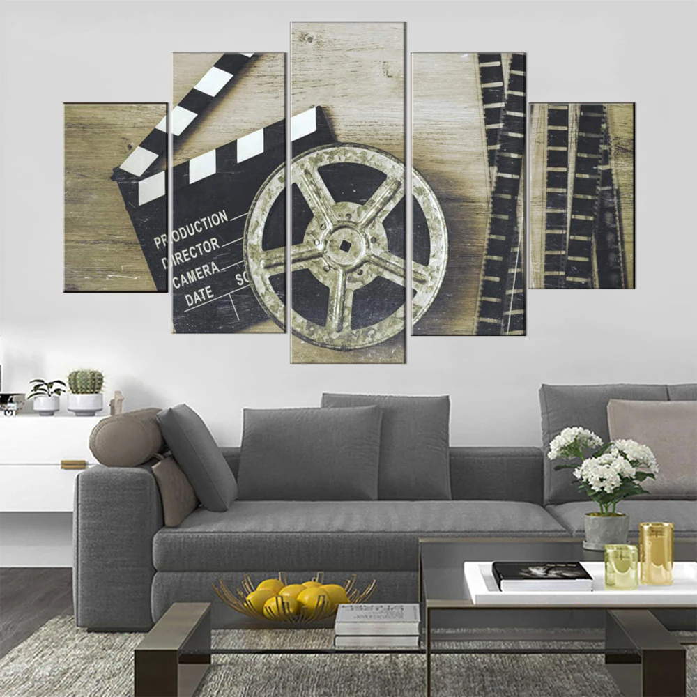 Черно-белые картины кино Хлопушка настенное искусство 5 шт. холст кинография