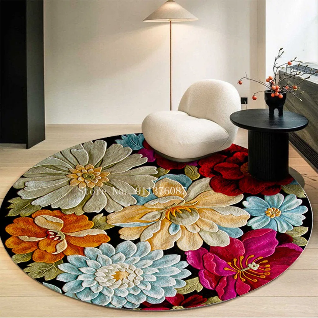 Европейский 3D трехмерный круглый коврик с цветами нескользящий напольный ковер