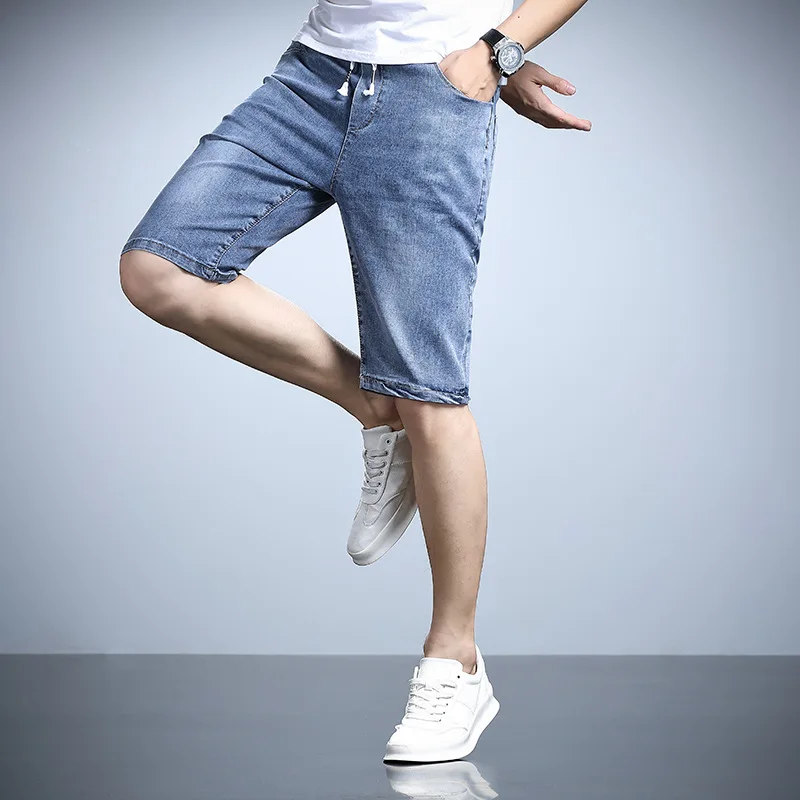 Summer Men's Short Jeans Elastic Denim Shorts Stretch Loose Straight Casual Jeans Trousers Denim Shorts Male Clothes