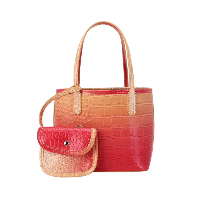 

2021 New Trendy Korean Style Vegetable Basket Handbag Stone Pattern Fire Dragon Color Female Bag Gradient Pic Casual Three-piece