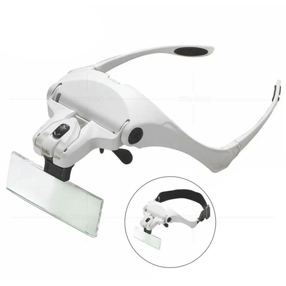 

1.0X-3.5X 5 Lens Adjustable Magnifying Glass with Headband & 2 LED Lights Magnifier Jewelry Repair Tools
