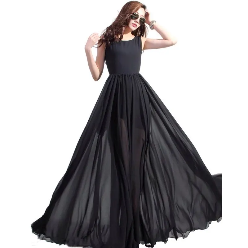 

Custom Made Womens Plus Size Summer Fashion Elegant Casual Sleevless Max Long Floor Length Chiffon Dress Longue Female dresses