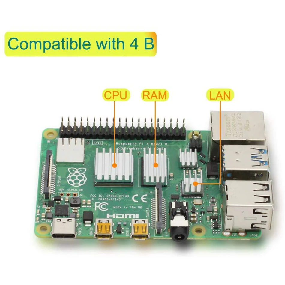 Raspberry Pi 4b радиатор 4 алюминиевый с 3 м 8810 термолента для Модель B-Серебристый |