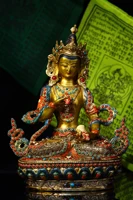 9tibet temple collection old bronze outline in gold mosaic gem dzi bead vajrasattva sitting buddha ornaments town house