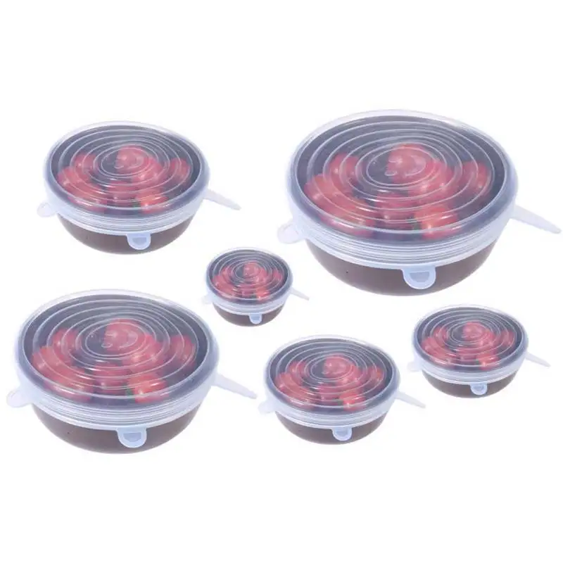 

6 Pcs Reusable Silicone Food Pot Lid Bowl Covers Wrap Stretchable Preservative Film BOM666
