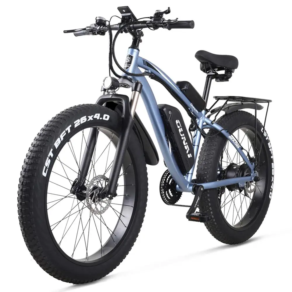 GUNAI Electric Bike Off-Road Bicycle Fat Tire E-Bike 1000W 48V 17Ah Aluminum Alloy Electric Mountain Bicycle with Rear Seat