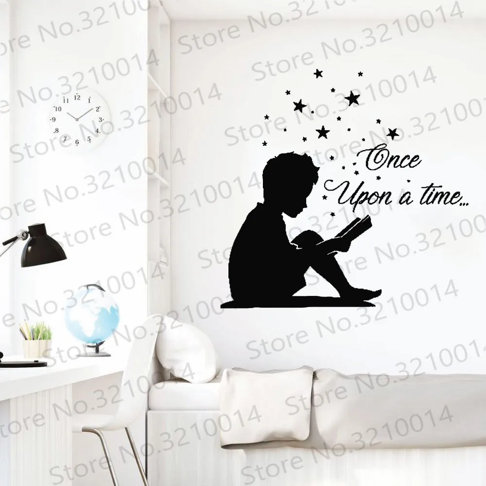 

Reading Boy Wall Decal Once Upon a time Vinyl Wall Stickers Lover Quote Decals Book Corner School Home Decoration for Wall PW671