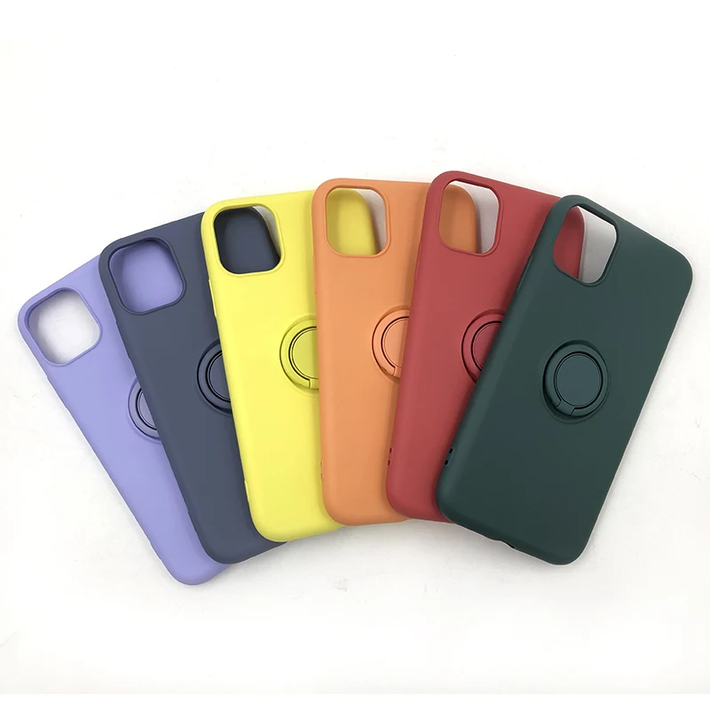 

Wholesale Colorful TPU Phone Cases for iphone 11, Silicone Mobile Back Cover with Metal Ring Holder Phone Cover