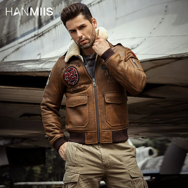 

Куртка-бомбер HANMIIS b3, кожаная куртка из овчины, мужская кожаная куртка с мехом, куртка-бомбер, Мужская одежда, мотоциклетная куртка, зима m
