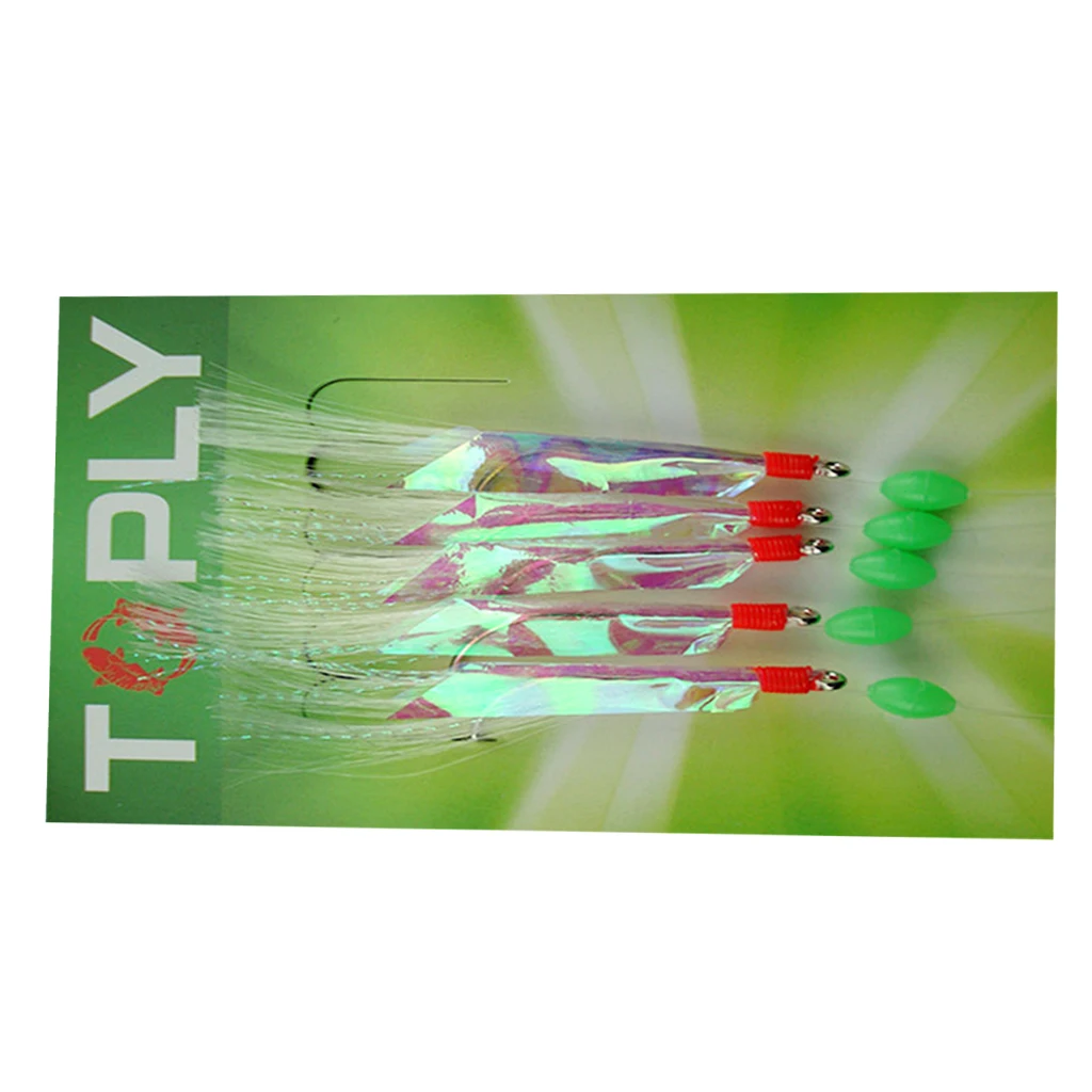 5 шт. рыболовные снасти колючие крючки 3/0 светящиеся ленты из фольги