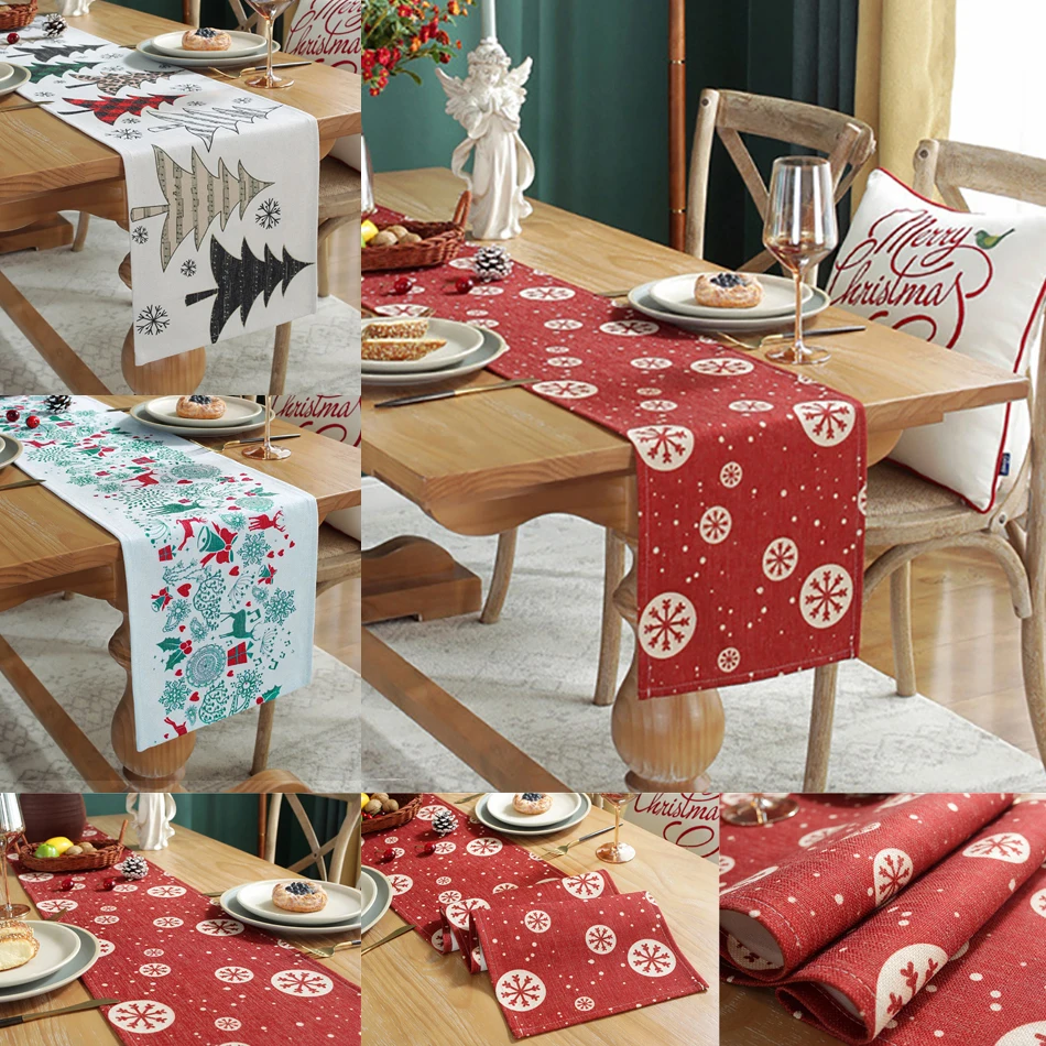 Table Runners Christmas New Year Party Decorations Polyester Xmas Tree Snowflake Printed Dinner Cover Flag Tablecloth | Дом и сад