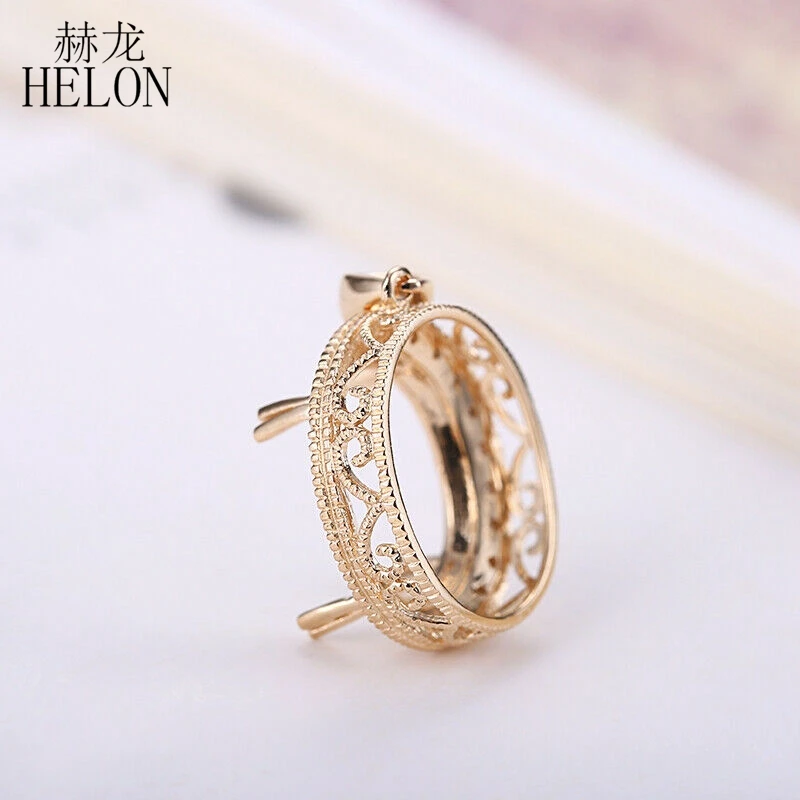 HELON сплошной 14k желтого золота полу крепление Halo Установка с бриллиантом изысканные кулон овальным вырезом 10x12 мм