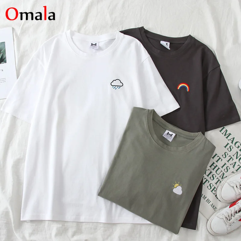 Сезон лето Западная мода Новинка В стиле Харадзюку с забавной вышивкой футболка