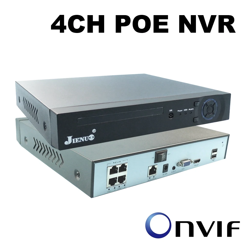 JIENUO 4CH POE NVR CCTV видеонаблюдения HD 4 канала 48 В 802.3af система сетевой видеорегистратор