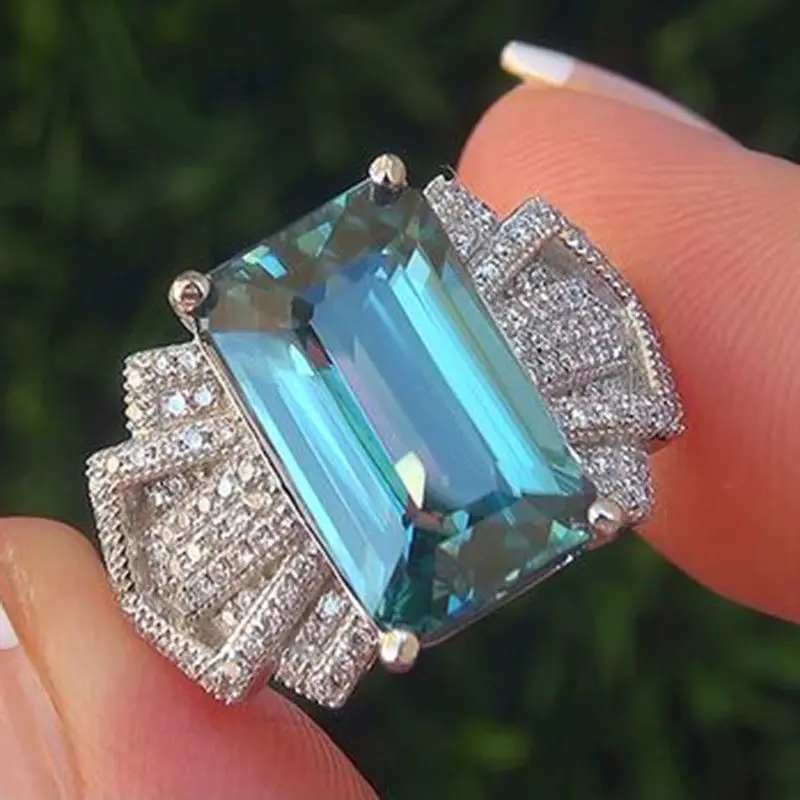 

2021 new trend Big Blue Stone blue Color Rings for Women Wedding Engagement geometric Ring Fashiongift Jewelry wholesale