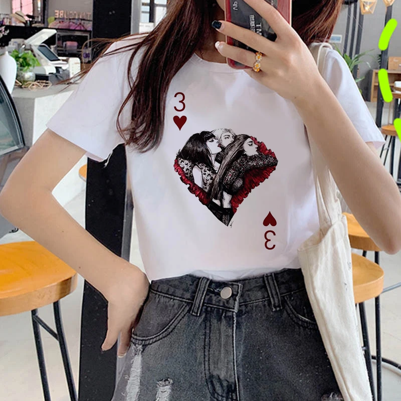 

Women Summer Simple casual POKER T-shirt Women Ullzang Cute Aesthetic WHITE T-shirt funny printed T-shirt Streetwear T-shirts